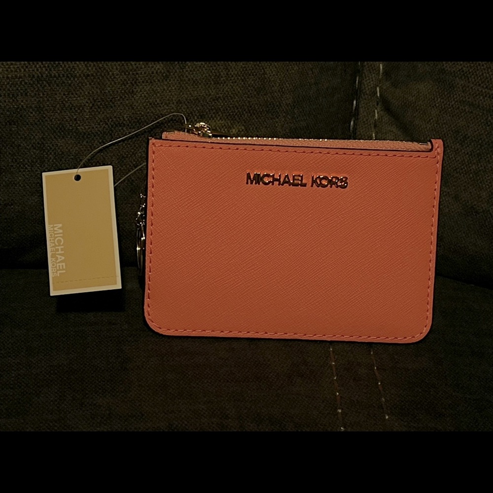 Michael Kors Jet Set Travel Small Top Zip Coin Pouch with ID Holder (Grapefruit)